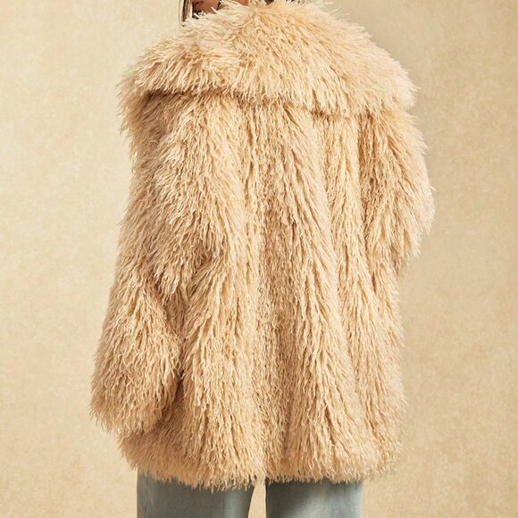 Khaki Casual Women's Nomadic Oversized Faux Fur Jacket - Picture 2 of 9